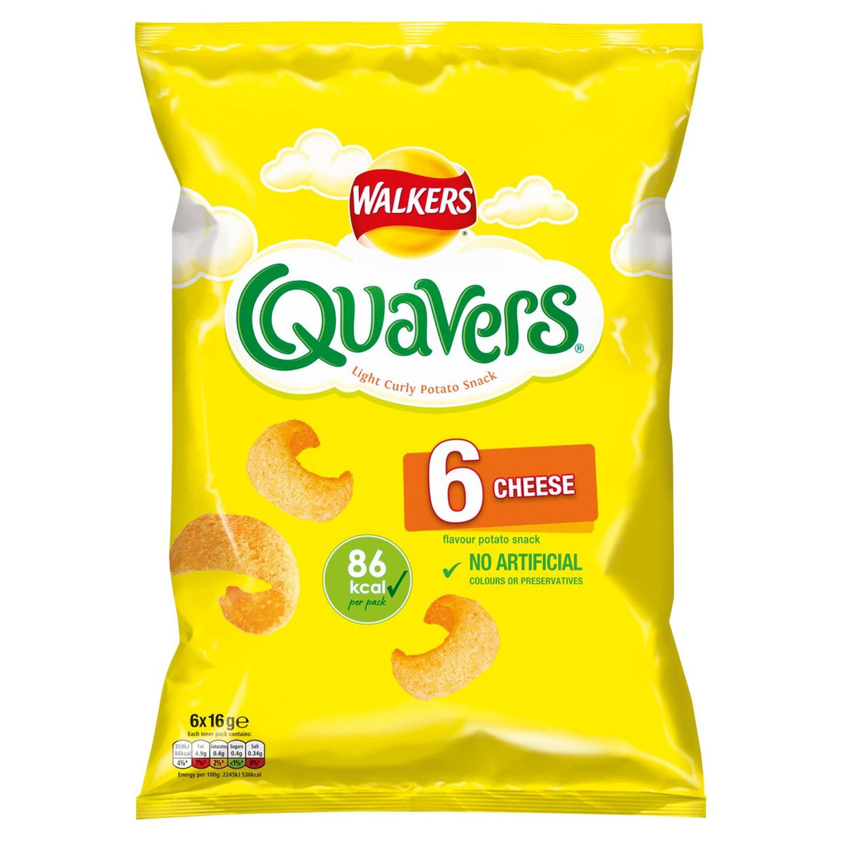 Walkers Quavers Cheese Multipack Crisps Snacks 6x16g - Moo Local