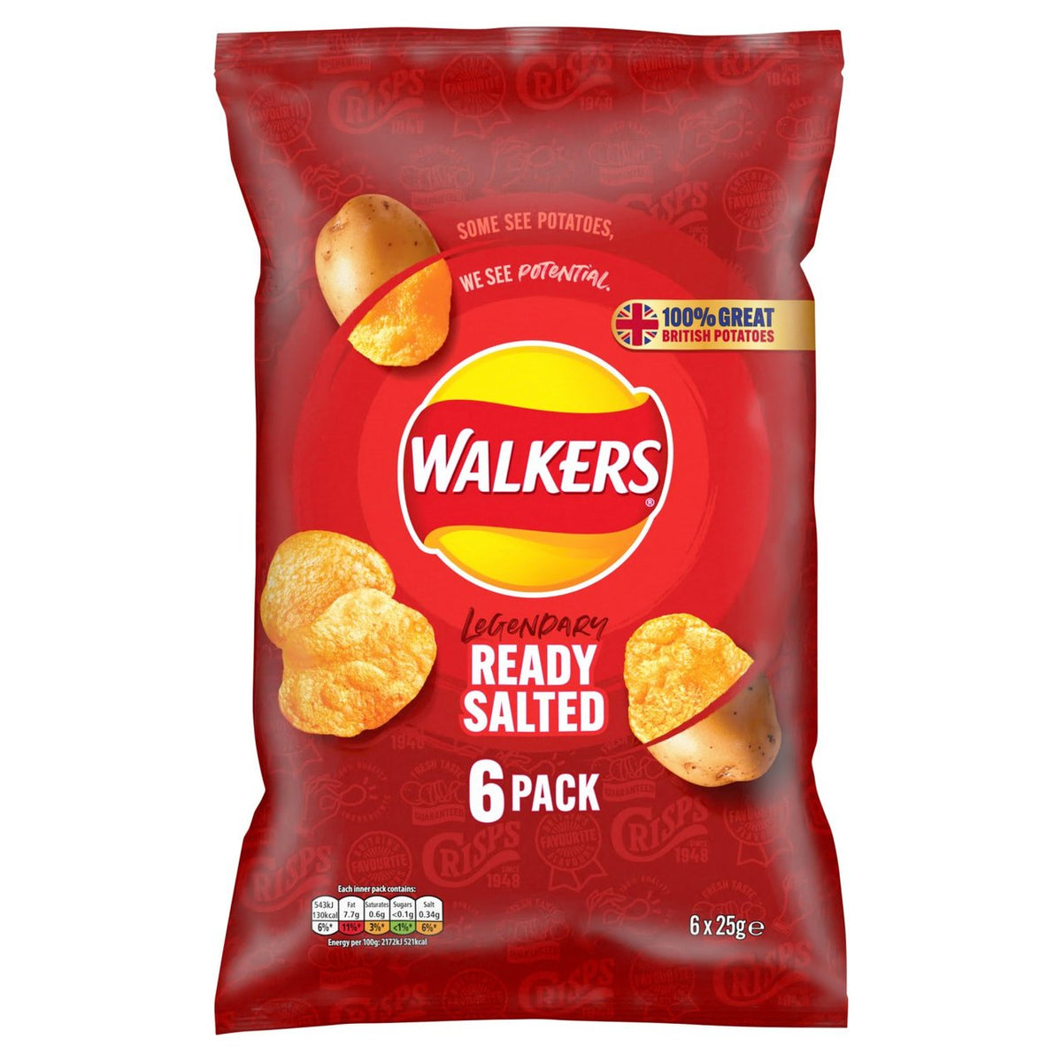 Walkers Ready Salted Multipack Crisps 6x25g - Moo Local