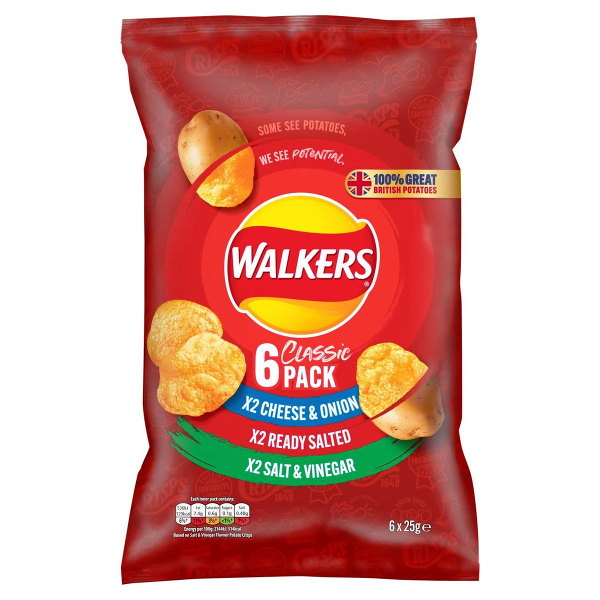 Walkers Classic Variety Multipack Crisps 6x25g - Moo Local