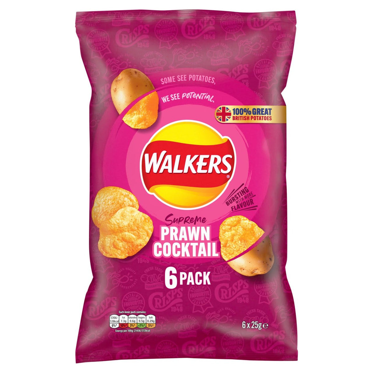 Walkers Prawn Cocktail Multipack Crisps 6x25g - Moo Local