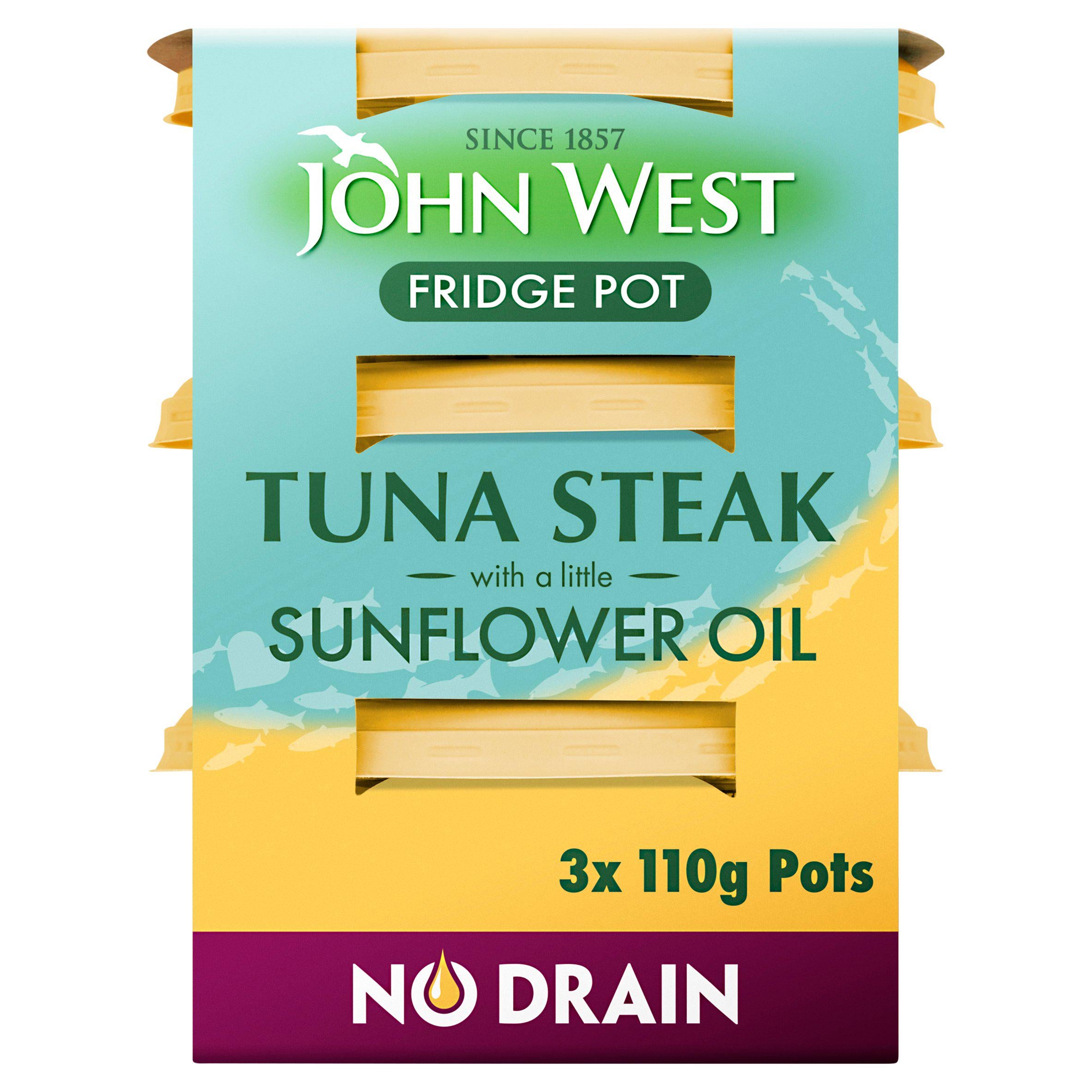 John West No Drain Fridge Pot Tuna Steak with a Sunflower Oil 3 x 110g - Moo Local