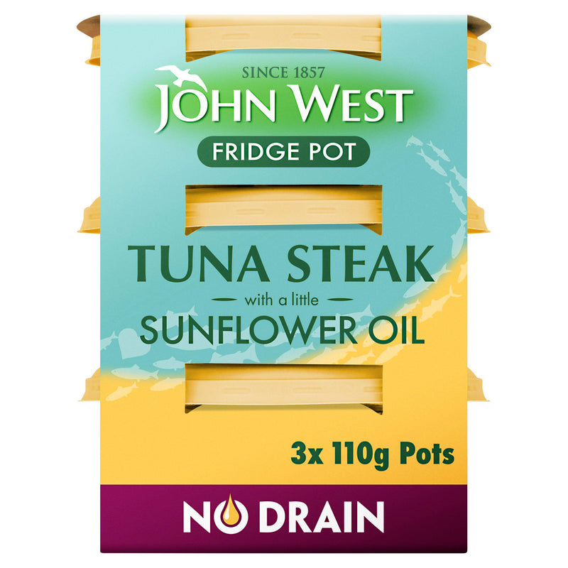 John West No Drain Fridge Pot Tuna Steak with a Sunflower Oil 3 x 110g - Moo Local