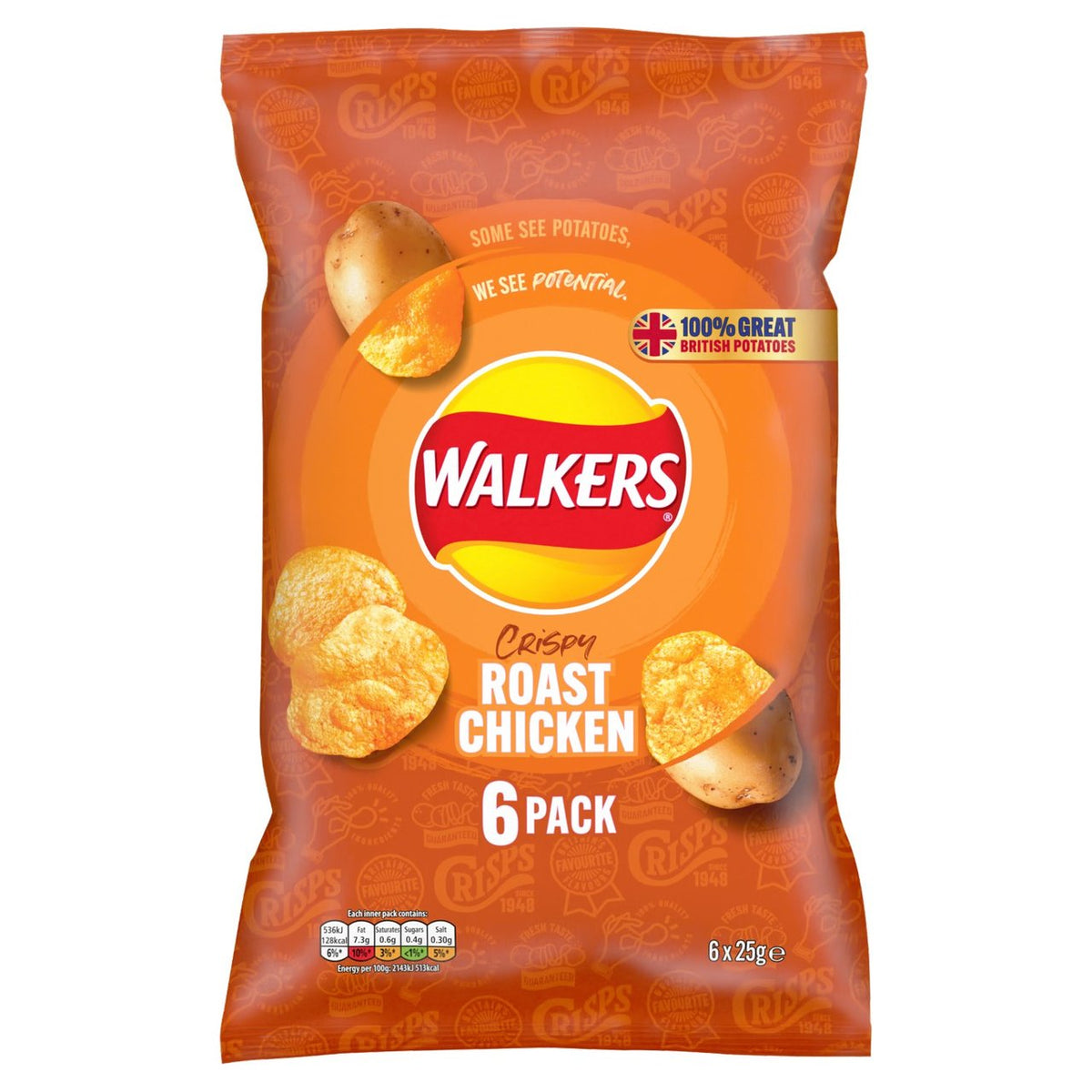 Walkers Roast Chicken Multipack Crisps 6x25g - Moo Local