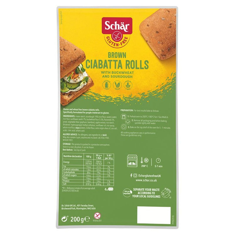 Schar Gluten-Free Brown Ciabatta Rolls 200g - Moo Local