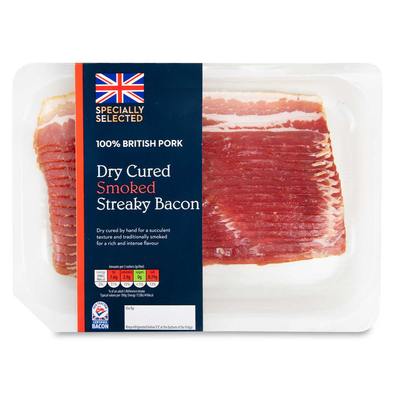 Dry Cured Smoked Streaky Bacon Rashers 200g - Moo Local