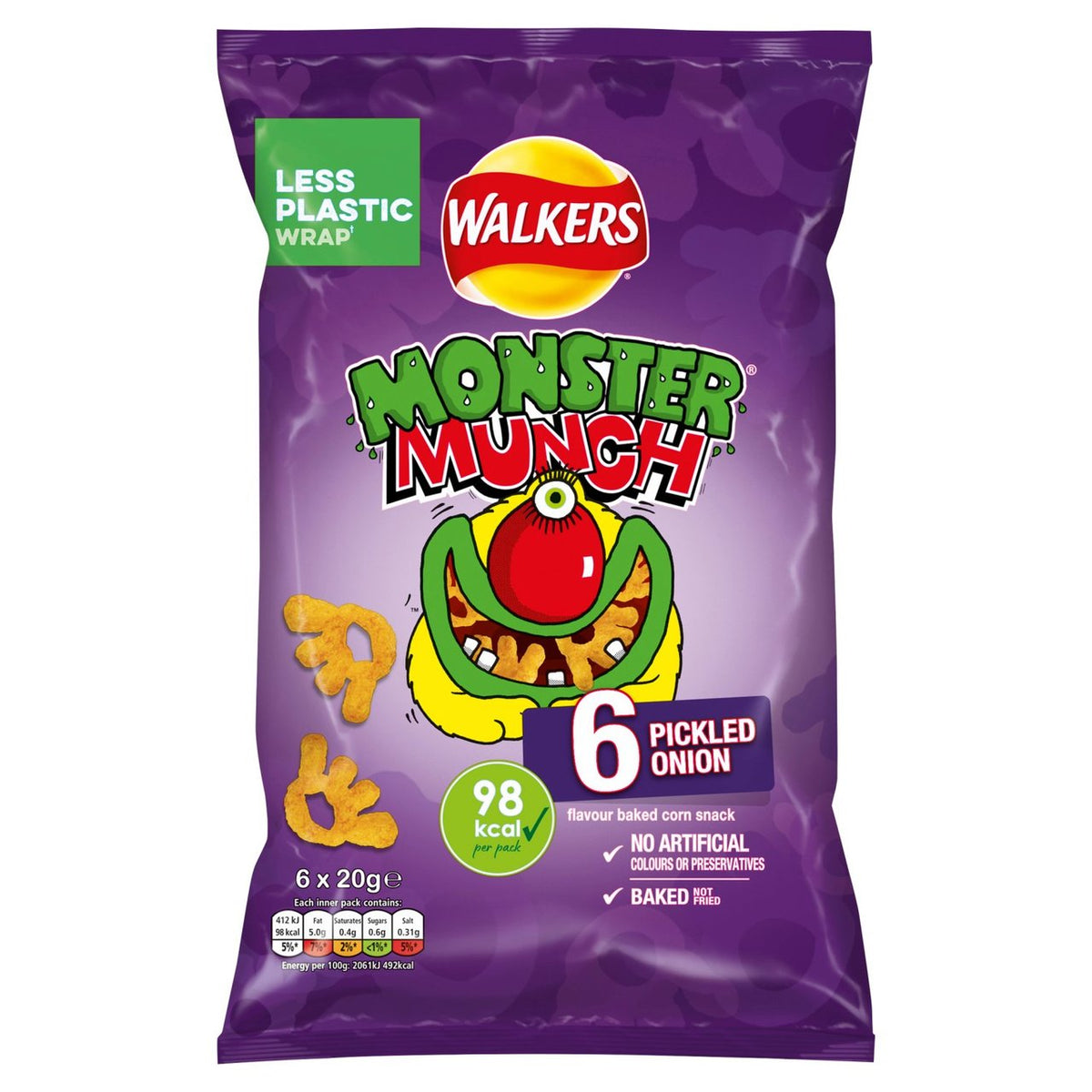 Walkers Monster Munch Pickled Onion Multipack Crisps Snacks 6x20g - Moo Local