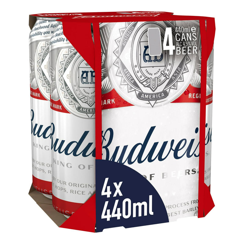 Budweiser Lager Beer Cans 4 x 440ml - Moo Local